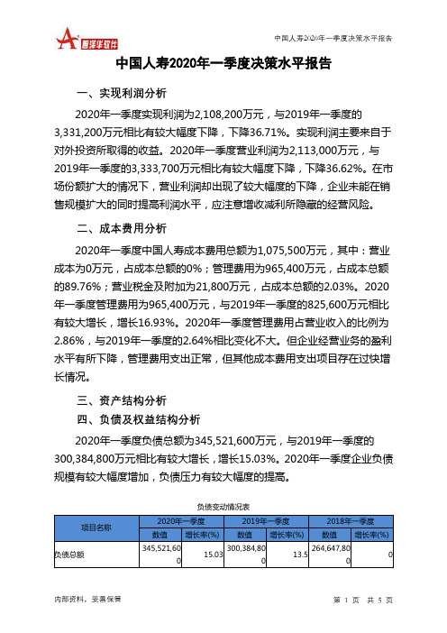 中国人寿2020年一季度决策水平分析报告