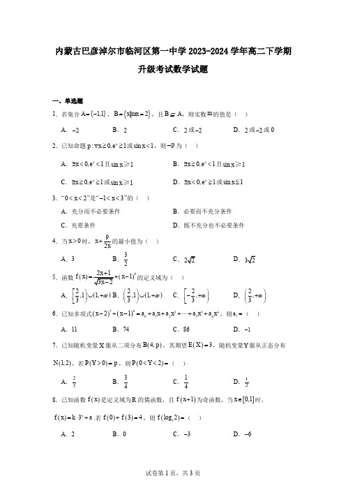 内蒙古巴彦淖尔市临河区第一中学2023-2024学年高二下学期升级考试数学试题