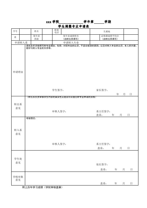 学生调整专业申请表