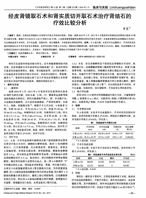 经皮肾镜取石术和肾实质切开取石术治疗肾结石的,疗效比较分析