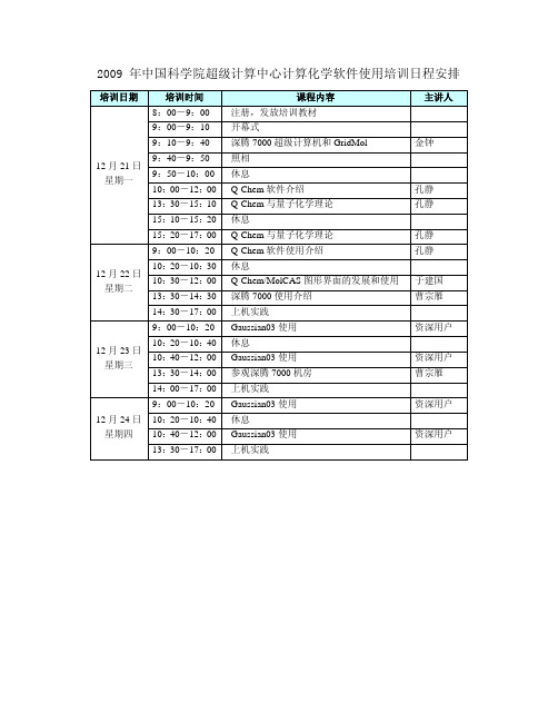 中国科学院超级计算中心计算化学软件使用培训日程安排pdf