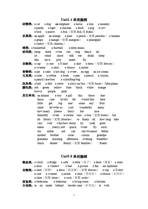 牛津译林版小学英语4A期末复习提纲