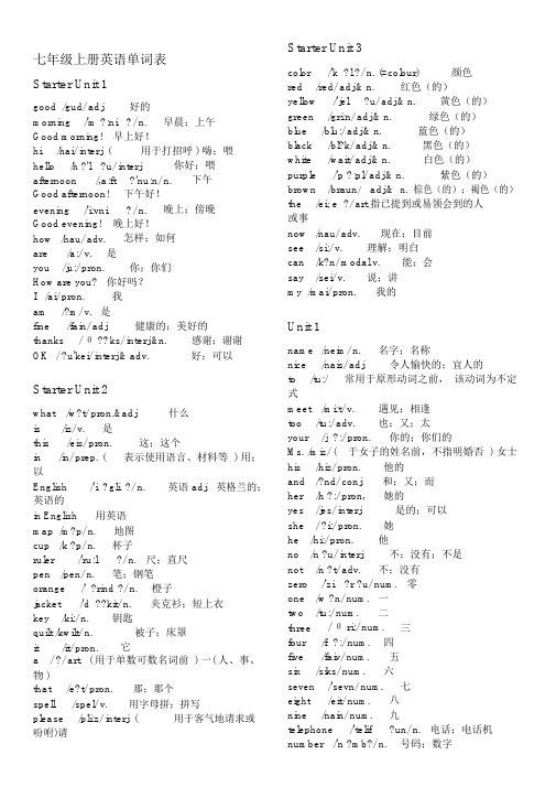 七年级上册英语单词表(带音标)-初一上册英语单词表带音标