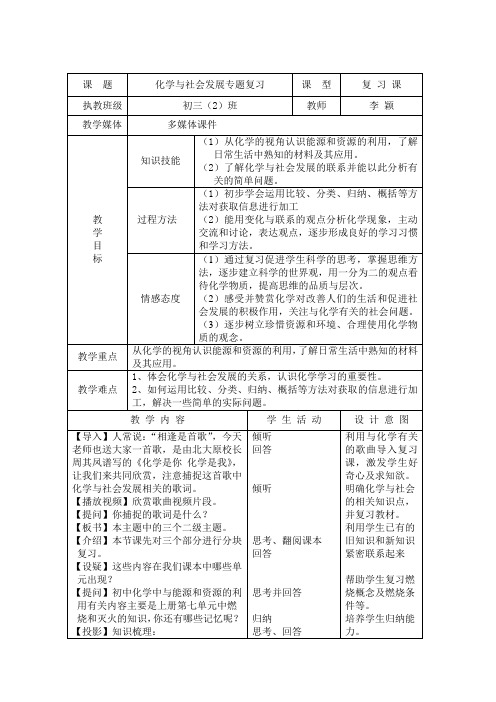 化学人教版九年级下册化学与社会发展单元复习