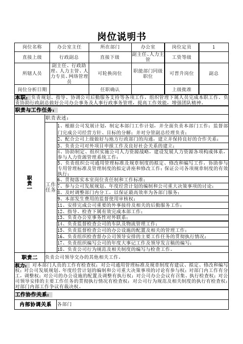 塑胶有限公司办公室主任岗位说明书(WORD2页)