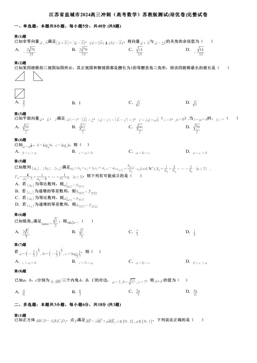 江苏省盐城市2024高三冲刺(高考数学)苏教版测试(培优卷)完整试卷