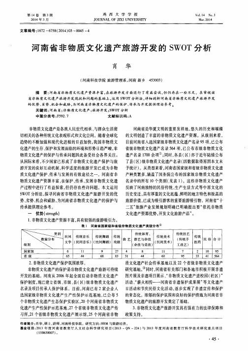 河南省非物质文化遗产旅游开发的 SWOT 分析