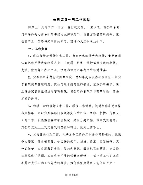 公司文员一周工作总结(2篇)