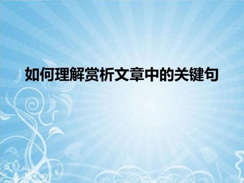 2014高考二轮复习：如何理解赏析文章中的关键句