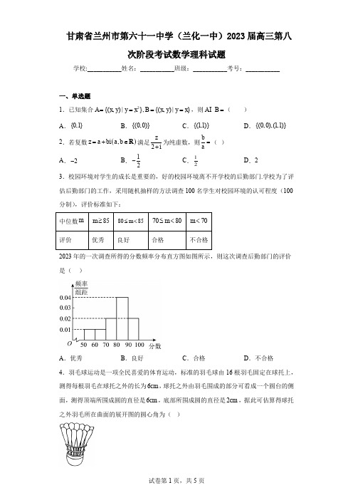 甘肃省兰州市第六十一中学(兰化一中)2023届高三第八次阶段考试数学理科试题