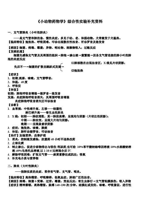 《小动物药物学》综合性实验补充资料