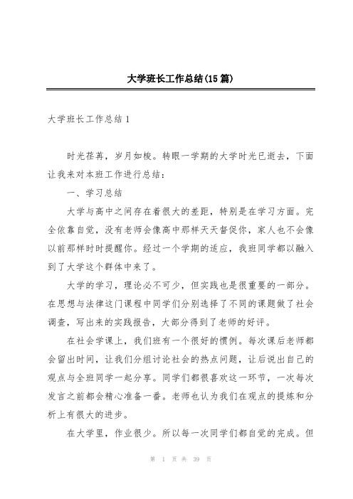 大学班长工作总结(15篇)