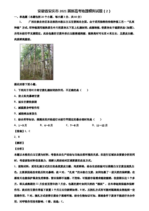 安徽省安庆市2021届新高考地理模拟试题(2)含解析