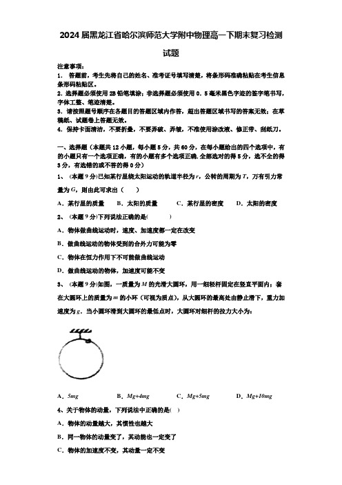 2024届黑龙江省哈尔滨师范大学附中物理高一下期末复习检测试题含解析