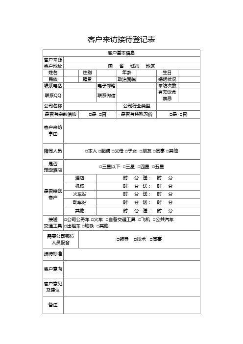 客户来访接待登记表