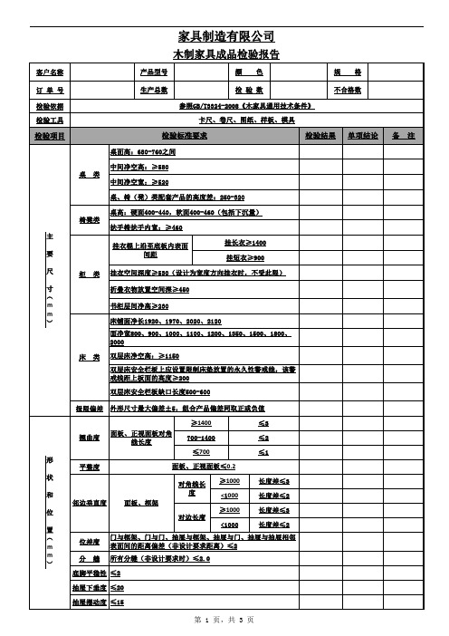 木制家具成品检验报告