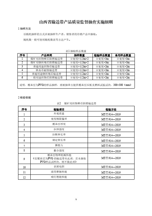 2021山西省输送带产品质量监督抽查实施细则