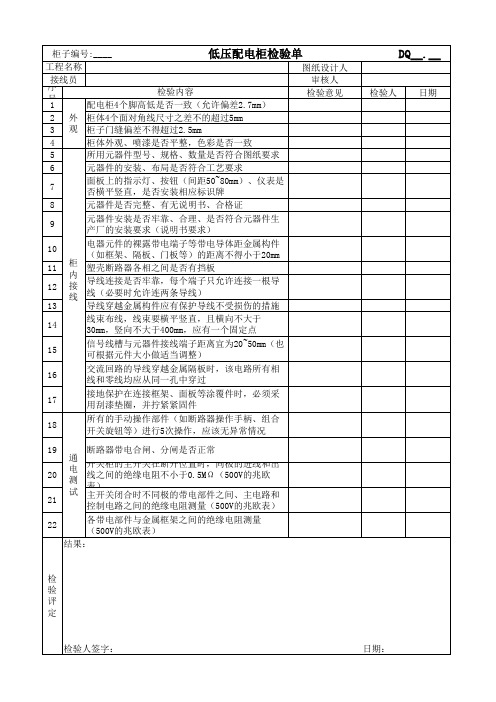 电气柜验收表单(2011.05)