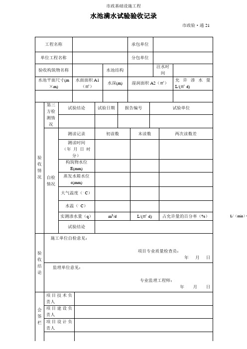 水池满水试验验收记录