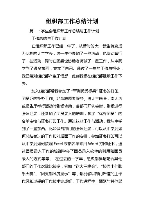 组织部工作总结计划