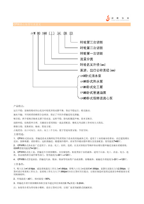 CFW离心泵型号及意义