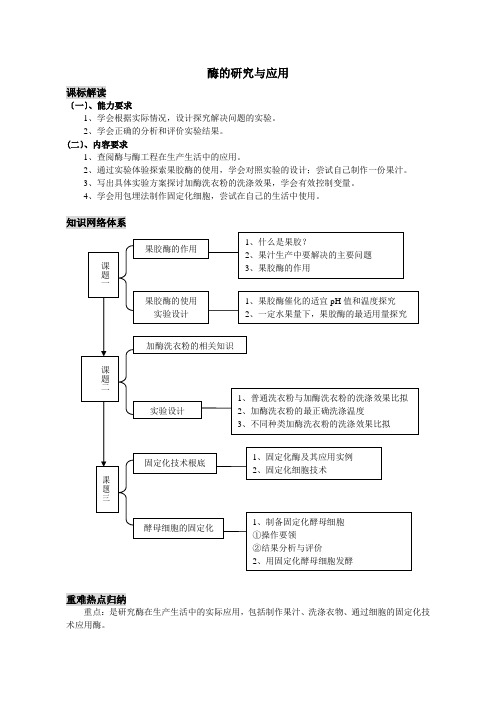 人教新课标高中生物选修一《酶的研究与应用》专题复习