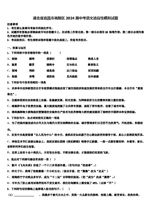 湖北省宜昌市夷陵区2024届中考语文适应性模拟试题含解析