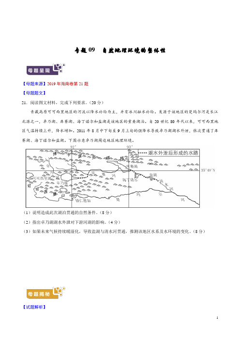 《高考真题》专题09 自然地理环境的整体性-2019年高考地理母题题源系列(原卷版)