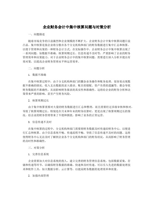 企业财务会计中集中核算问题与对策分析