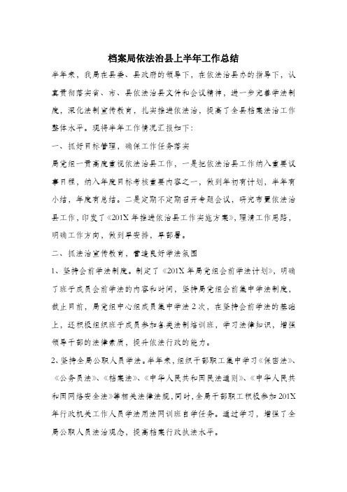 档案局依法治县上半年工作总结.docx