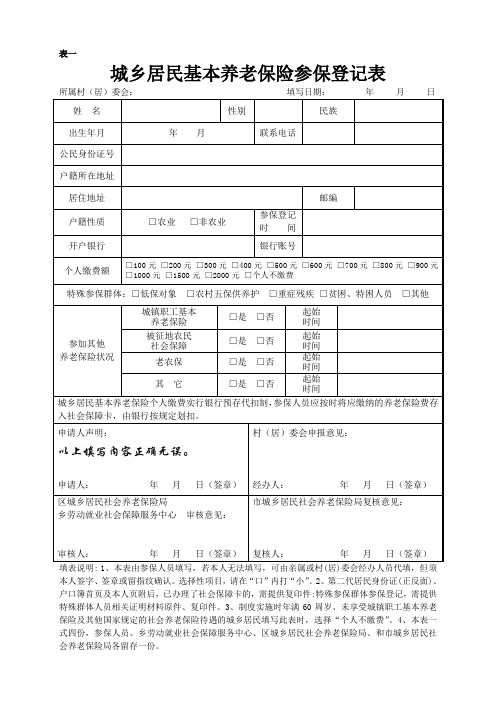 表1.城乡居民基本养老保险参保登记表