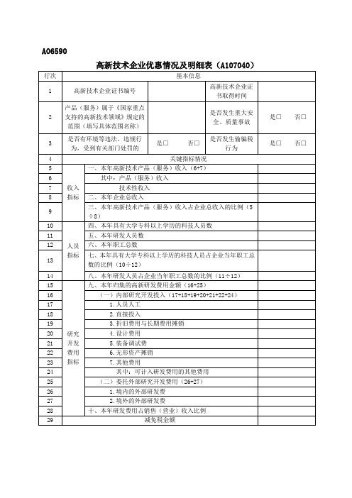 A06590《高新技术企业优惠情况及明细表》(A107040)