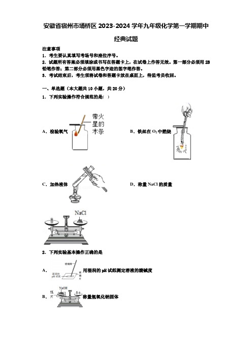 安徽省宿州市埇桥区2023-2024学年九年级化学第一学期期中经典试题含解析