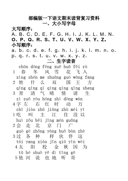 部编版一年级下册语文期末读背复习资料