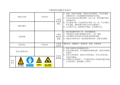 下料岗位风险点告知卡