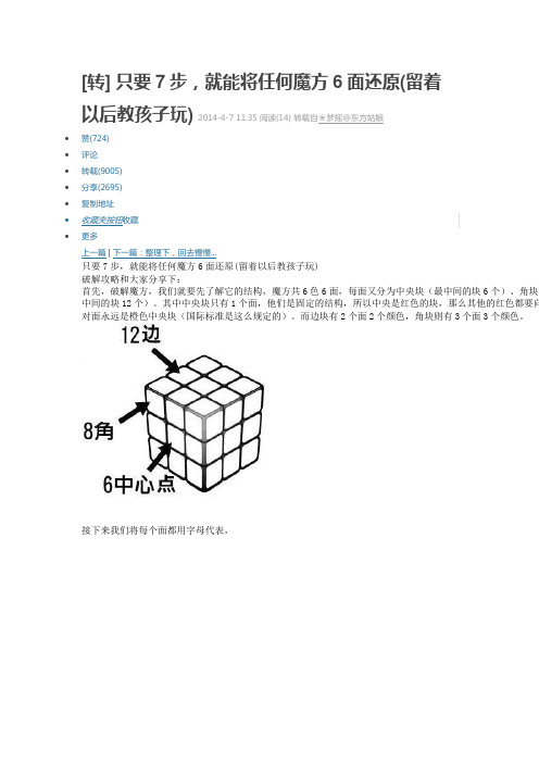 只要7步,就能将任何魔方6面还原