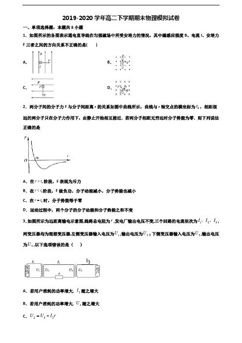 〖精选3套试卷〗2020学年云南省普洱市高二物理下学期期末监测试题