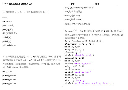 Matlab  课后上机练习3-Matlab绘图和符号运算