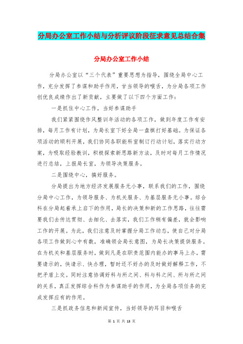 分局办公室工作小结与分析评议阶段征求意见总结合集