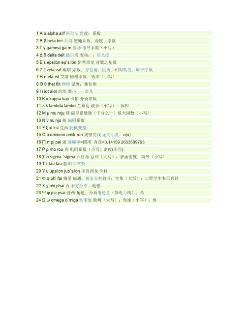 希腊字母在数学或物理中