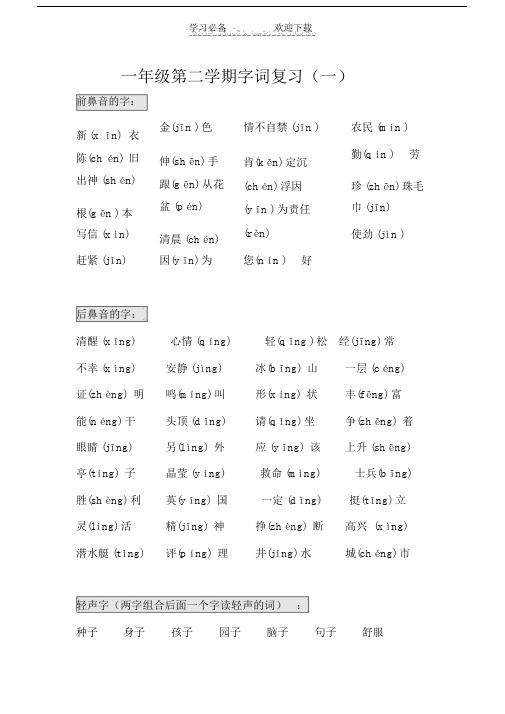 沪教版语文一年级下总复习资料--字词-句式-课文内容.doc