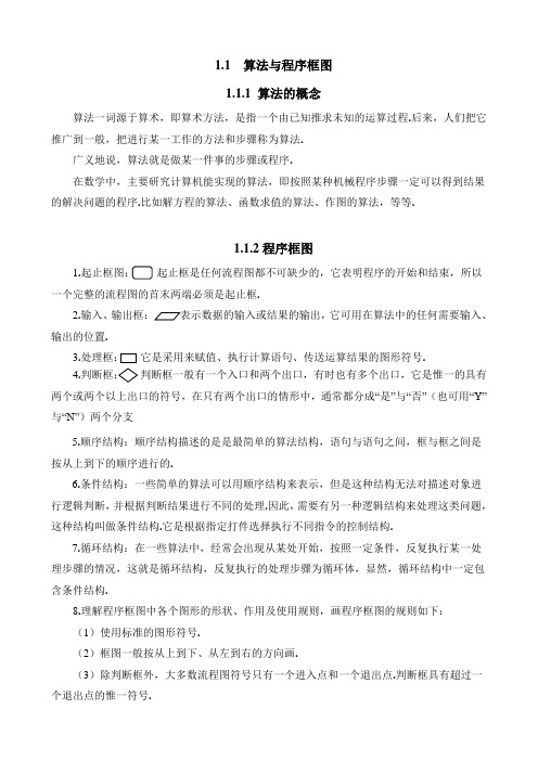 人教版高中数学必修3-1.1知识归纳：算法与程序框图