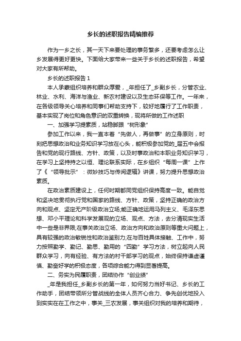 乡长的述职报告精编推荐