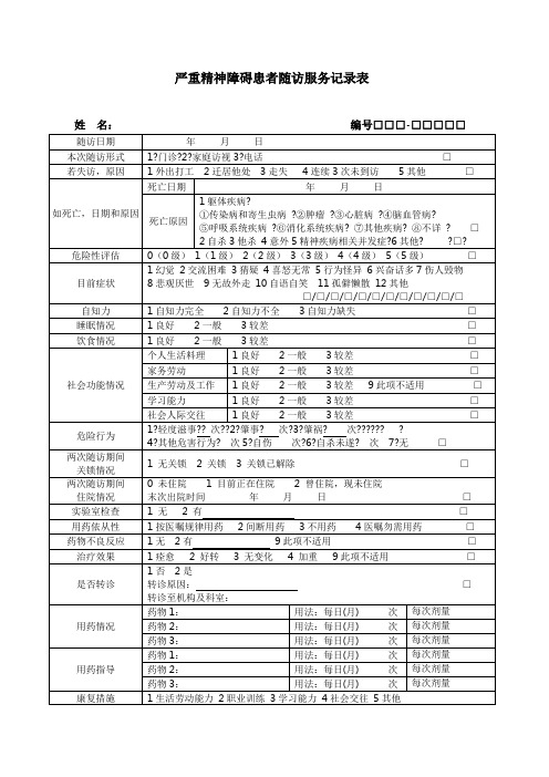 三严重神障碍患者随访服务记录表