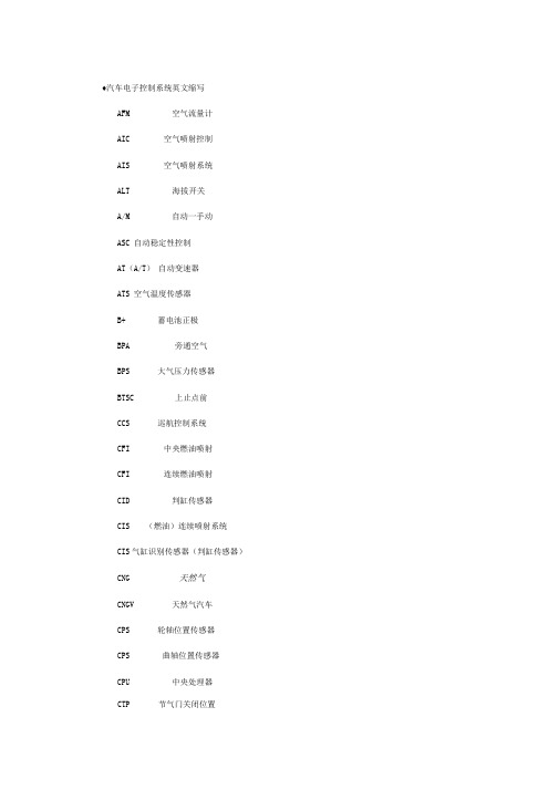 汽车电子控制系统英文缩写