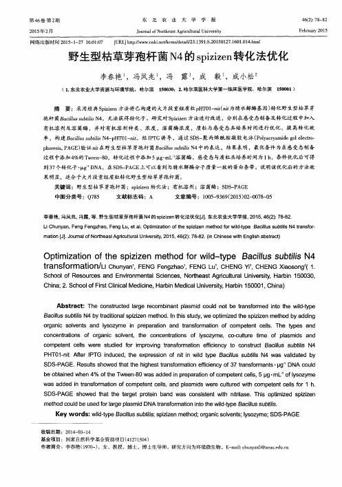野生型枯草芽孢杆菌N4的spizizen转化法优化