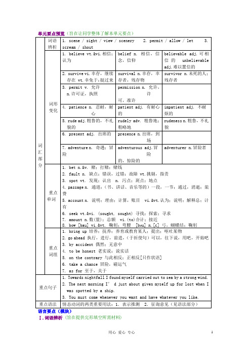 高中英语 Unit 3 The Million Pound Bank Note语言要点教案 新人教版