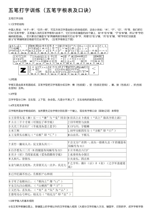 五笔打字训练（五笔字根表及口诀）