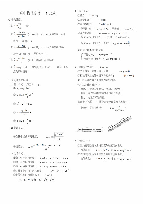 高中物理公式详细大全解析