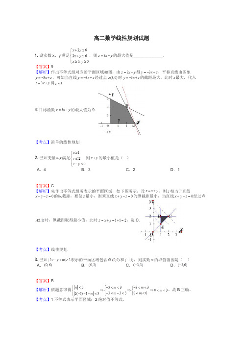 高二数学线性规划试题
